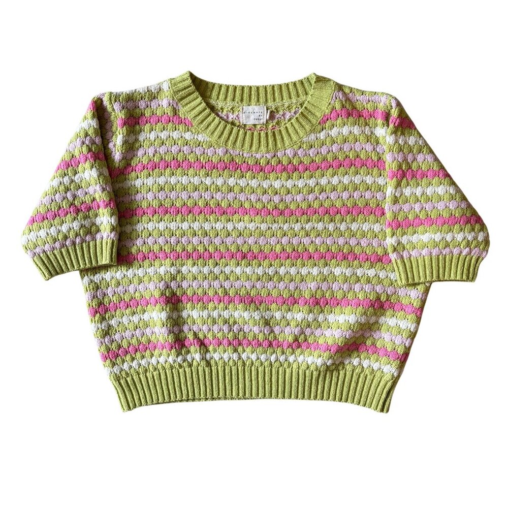 Dreamers by Debut Sweater S/M/L Pink Green Knit Scallop Pattern Pullover Cottage